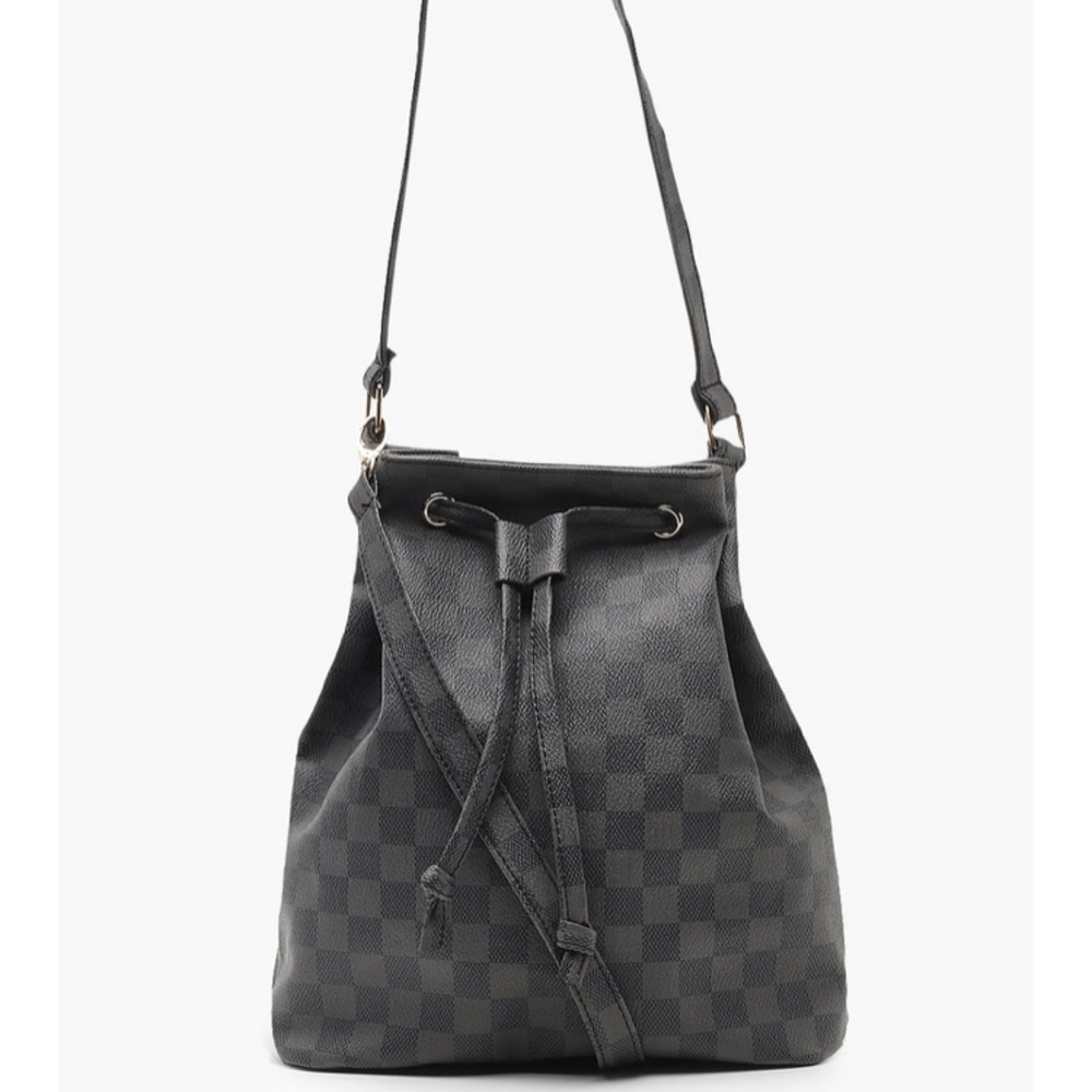 crossbody checkered bucket bag